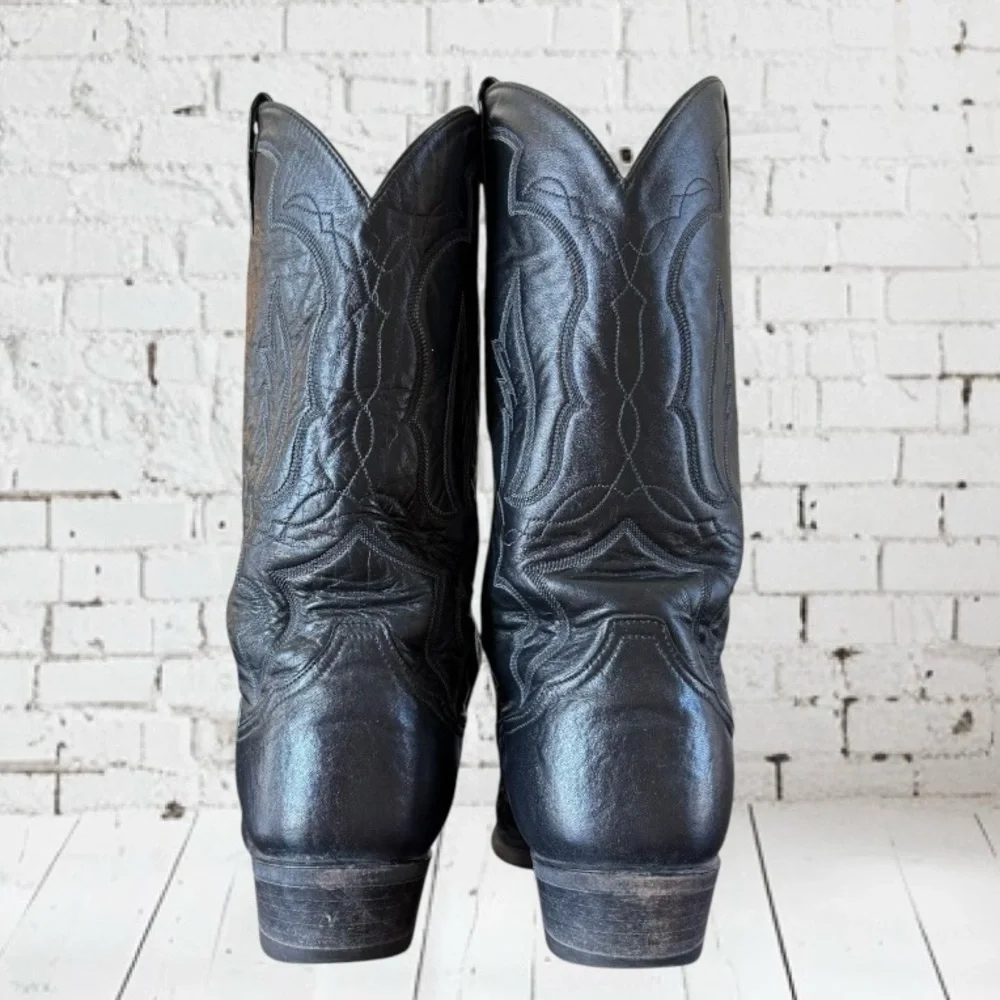 Vintage TONY LAMA Boots Black Leather Western COWBOY Made in USA size 10 - Picture 7 of 16